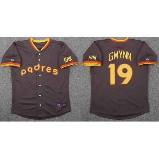 Men San Diego Padres 19 Tony GWynn BroWn ThroWback MLB Jersey