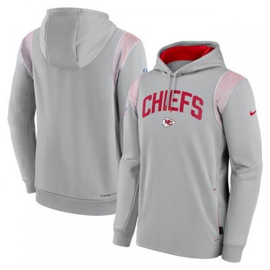 Men Kansas City Chiefs Grey Sideline Stack Performance Pullover Hoodie 001