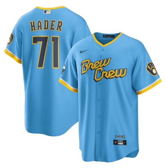 Men MilWaukee BreWers 71 Josh Hader 2022 PoWder Blue City Connect Cool Base Stitched Jersey
