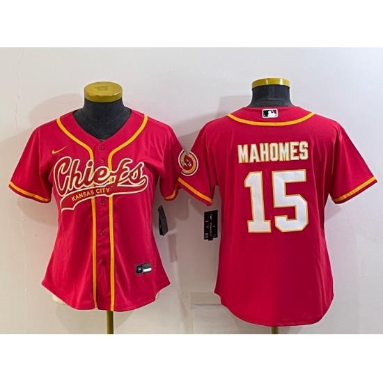 Women Kansas City Chiefs 15 Patrick Mahomes Red With Patch Cool Base Stitched Baseball Jersey