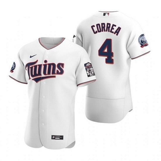 Men Minnesota TWins 4 Carlos Correa White Flex Base Stitched jersey