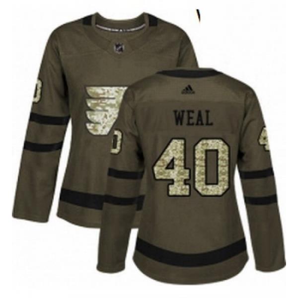 Womens Adidas Philadelphia Flyers 40 Jordan Weal Authentic Green Salute to Service NHL Jersey