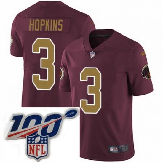 Mens Nike Washington Redskins 3 Dustin Hopkins Burgundy RedGold Number Alternate 80TH Anniversary Vapor Untouchable Limited Stitched 100th anniversary Neck