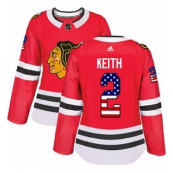 Womens Adidas Chicago Blackhawks 2 Duncan Keith Authentic Red USA Flag Fashion NHL Jersey
