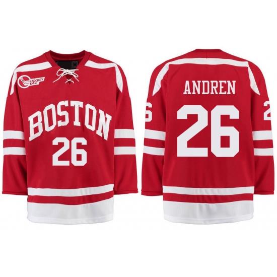 Boston University Terriers BU 26 Oskar Andren Red Stitched Hockey Jersey