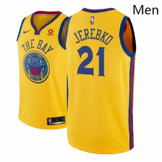 Men NBA 2018 19 Golden State Warriors 21 Jonas Jerebko City Edition Gold Jersey