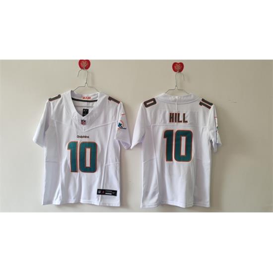 Youth Miami Dolphins 10 Tyreek Hill White 2023 F U S E Vapor Limited Stitched Football Jersey
