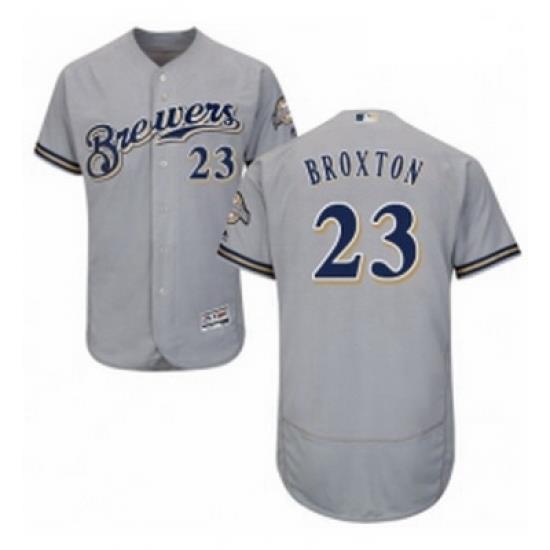 Mens Majestic MilWaukee BreWers 23 Keon Broxton Grey Road Flex Base Authentic Collection MLB Jersey