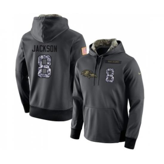 Football Mens Baltimore Ravens 8 Lamar Jackson Stitched Black Anthracite Salute to Service Player Performance Hoodie