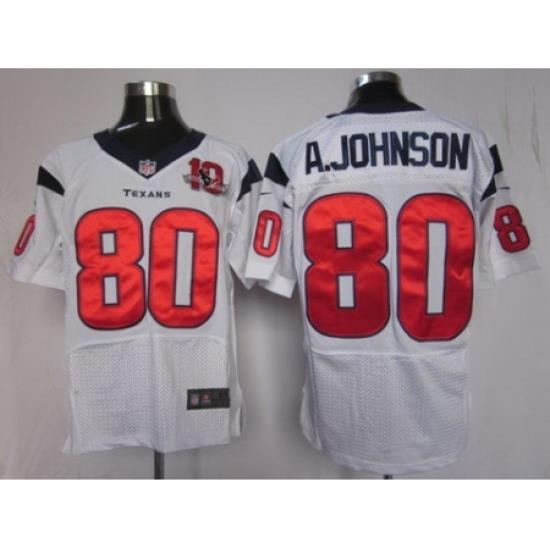 Nike Houston Texans 80 Andre Johnson White Elite W 10th Patch NFL Jersey