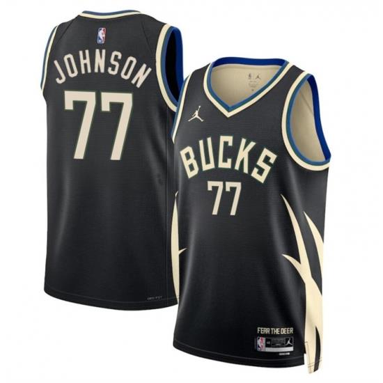 Men Milwaukee Bucks 77 AJ Johnson Black 2024 Draft Statement Edition Stitched Basketball Jersey