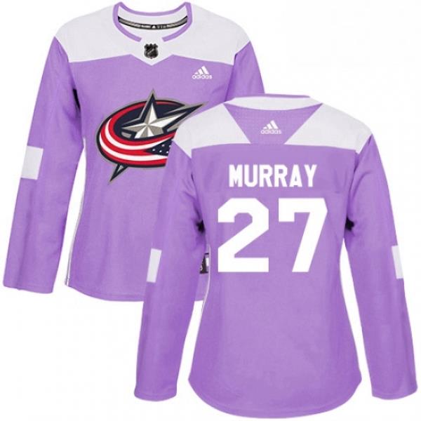 Womens Adidas Columbus Blue Jackets 27 Ryan Murray Authentic Purple Fights Cancer Practice NHL Jersey