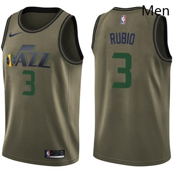 Mens Nike Utah Jazz 3 Ricky Rubio Swingman Green Salute to Service NBA Jersey