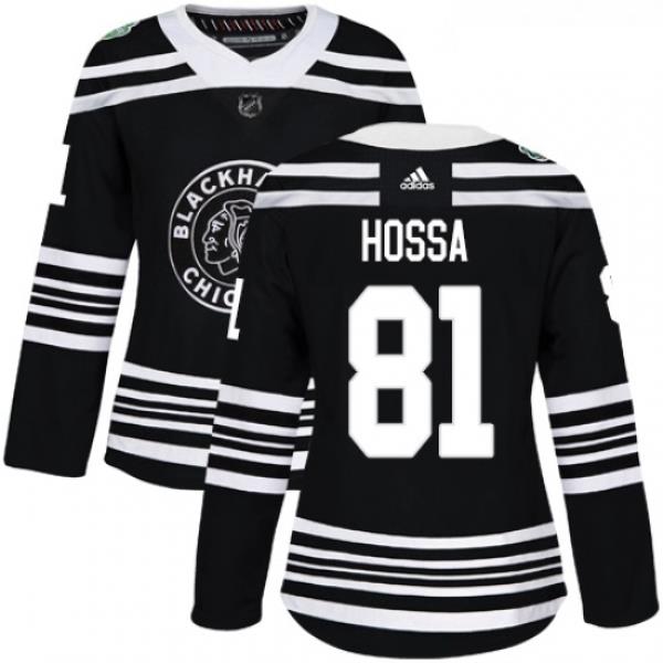 Womens Adidas Chicago Blackhawks 81 Marian Hossa Authentic Black 2019 Winter Classic NHL Jersey