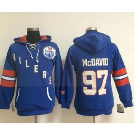 Women Edmonton Oilers 97 Connor McDavid Light Blue Old Time Heidi NHL Hoodie