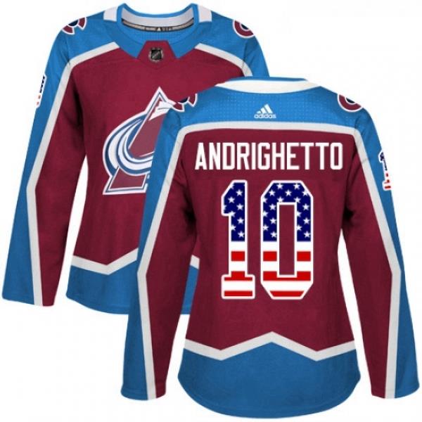 Womens Adidas Colorado Avalanche 10 Sven Andrighetto Authentic Burgundy Red USA Flag Fashion NHL Jersey