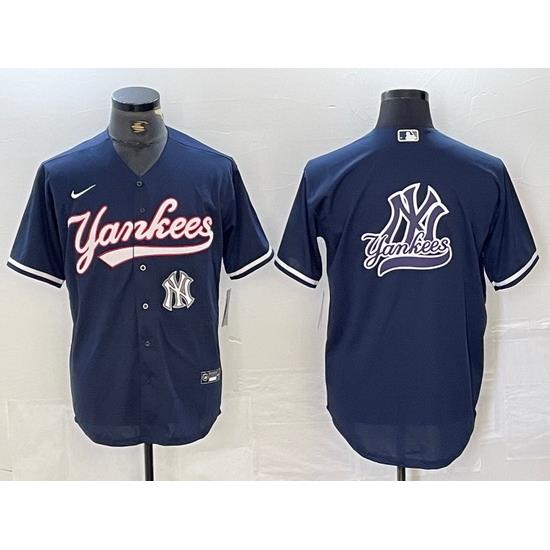 Men NeW York Yankees Big LOGO Navy Cool Base Stitched Baseball Jersey 16