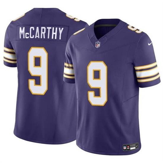 Men Minnesota Vikings 9 J J  McCarthy Purple 2024 Draft F U S E  Throwback Vapor Untouchable Limited Stitched Jersey