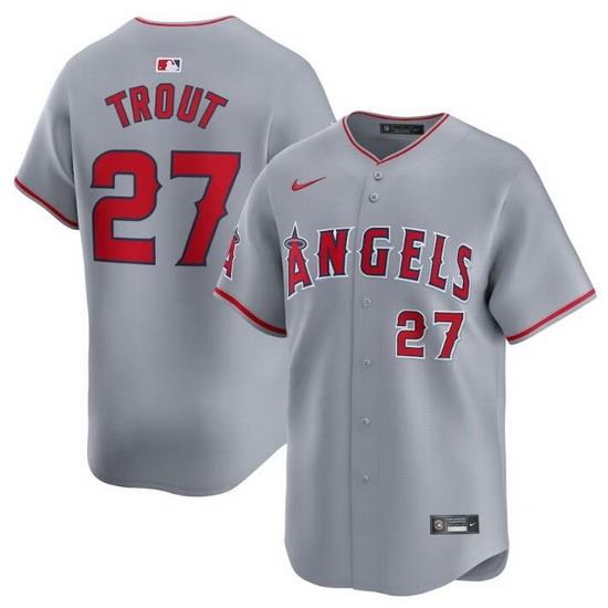 Men Los Angeles Angels 27 Mike Trout Grey Away Limited Stitched Baseball Jersey
