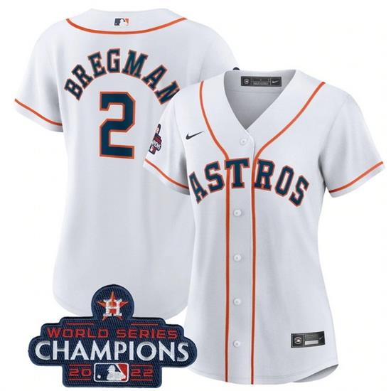 Women Houston Astros 2 Alex Bregman White 2022 World Series Champions Cool Base Stitched Baseball Jersey