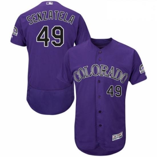 Mens Majestic Colorado Rockies 49 Antonio Senzatela Purple Alternate Flex Base Collection 2018 World Series Jersey