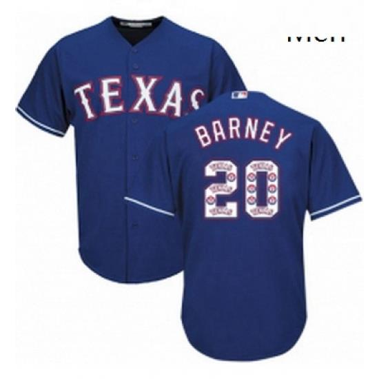 Mens Majestic Texas Rangers 20 Darwin Barney Authentic Royal Blue Team Logo Fashion Cool Base MLB Jersey