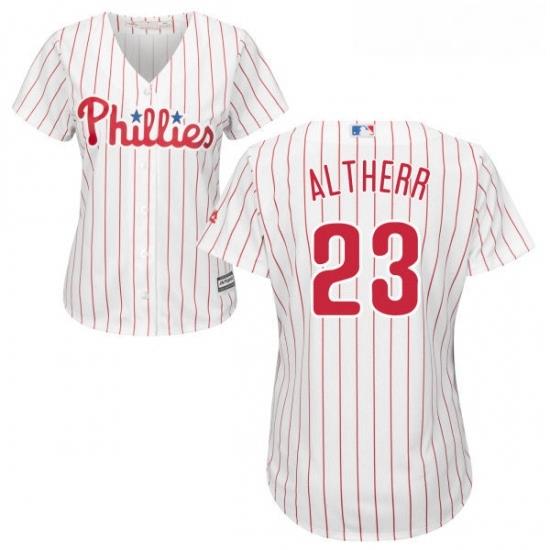 Womens Majestic Philadelphia Phillies 23 Aaron Altherr Authentic WhiteRed Strip Home Cool Base MLB Jersey