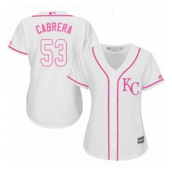 Womens Majestic Kansas City Royals 53 Melky Cabrera Replica White Fashion Cool Base MLB Jersey