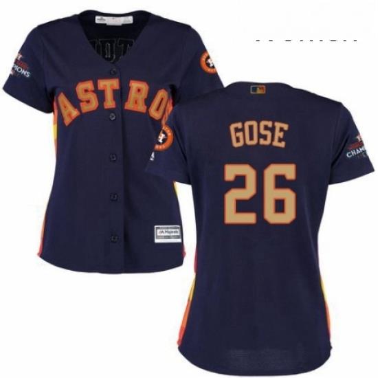 Womens Majestic Houston Astros 26 Anthony Gose Authentic Navy Blue Alternate 2018 Gold Program Cool Base MLB Jersey