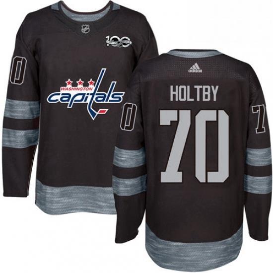 Mens Adidas Washington Capitals 70 Braden Holtby Premier Black 1917 2017 100th Anniversary NHL Jersey