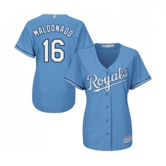 Womens Kansas City Royals 16 Martin Maldonado Replica Light Blue Alternate 1 Cool Base Baseball Jersey
