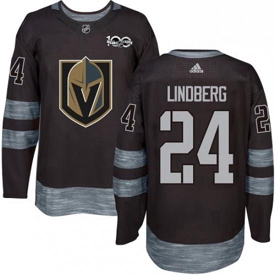 Mens Adidas Vegas Golden Knights 24 Oscar Lindberg Authentic Black 1917 2017 100th Anniversary NHL Jersey