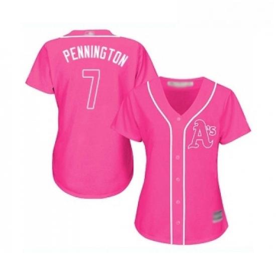 Womens Oakland Athletics 7 Cliff Pennington Replica Pink Fashion Cool Base Baseball Jersey
