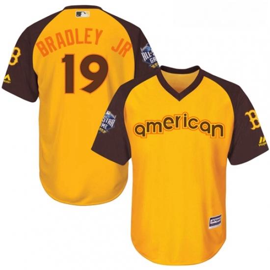 Youth Majestic Boston Red Sox 19 Jackie Bradley Jr Authentic Yellow 2016 All Star American League BP Cool Base MLB Jersey