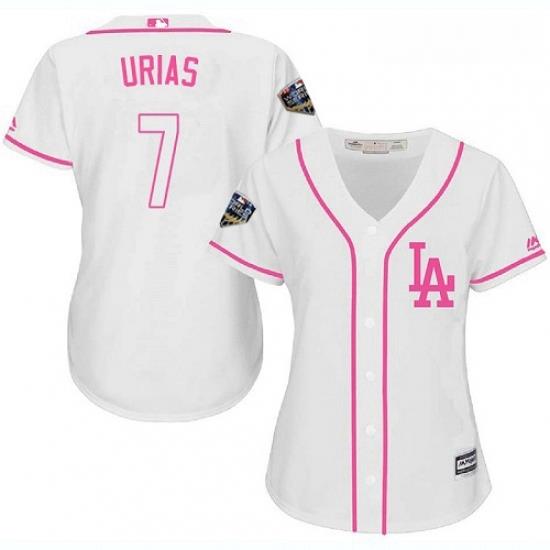 Womens Majestic Los Angeles Dodgers 7 Julio Urias Authentic White Fashion Cool Base 2018 World Series MLB Jersey