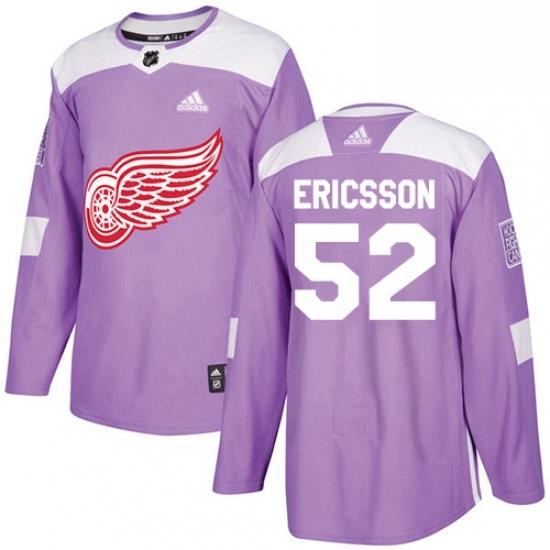 Mens Adidas Detroit Red Wings 52 Jonathan Ericsson Authentic Purple Fights Cancer Practice NHL Jersey