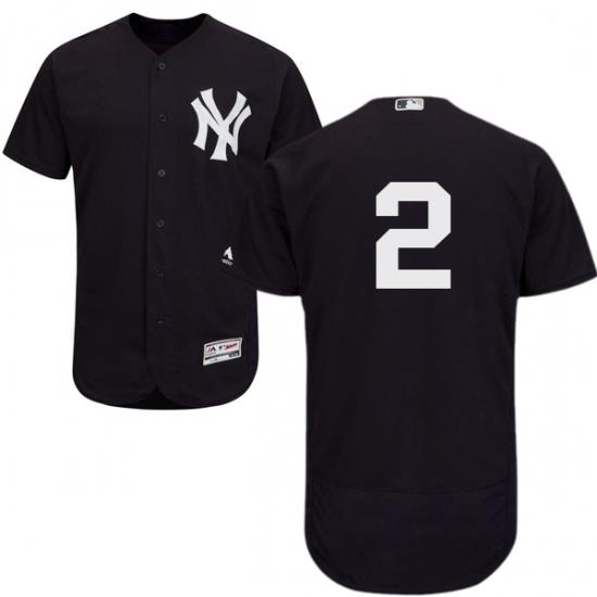 Mens Majestic New York Yankees 2 Derek Jeter Navy Blue Alternate Flex Base Authentic Collection MLB Jersey