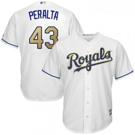 Youth Majestic Kansas City Royals 43 Wily Peralta Authentic White Home Cool Base MLB Jersey