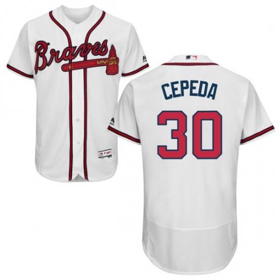 Mens Majestic Atlanta Braves 30 Orlando Cepeda White Home Flex Base Authentic Collection MLB Jersey