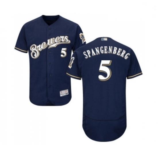 Mens Milwaukee Brewers 5 Cory Spangenberg Navy Blue Alternate Flex Base Authentic Collection MLB Jersey