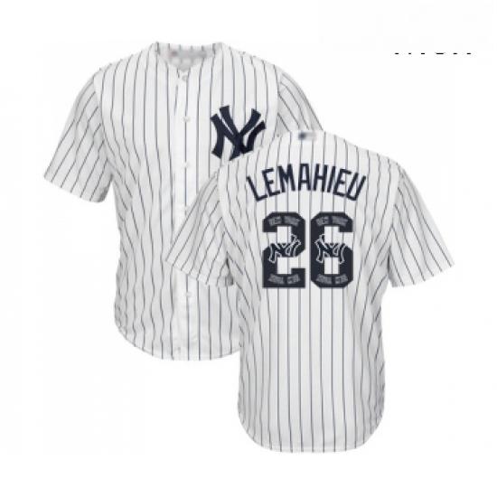 Mens New York Yankees 26 DJ LeMahieu Authentic White Team Logo Fashion Baseball Jersey