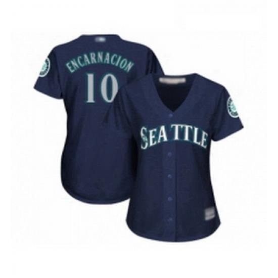 Womens Seattle Mariners 10 Edwin Encarnacion Replica Navy Blue Alternate 2 Cool Base Baseball Jersey