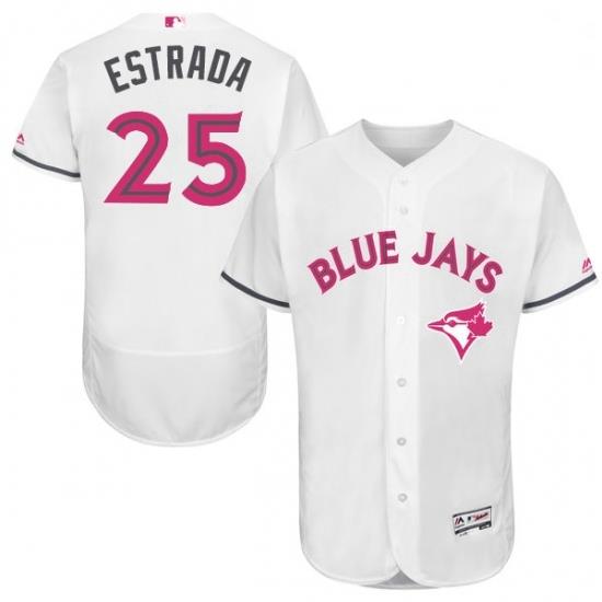 Mens Majestic Toronto Blue Jays 25 Marco Estrada Authentic White 2016 Mothers Day Fashion Flex Base Jersey