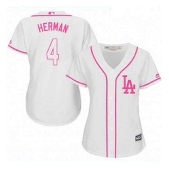 Womens Majestic Los Angeles Dodgers 4 Babe Herman Authentic White Fashion Cool Base MLB Jersey