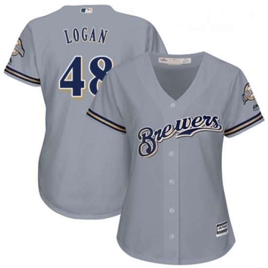 Womens Majestic Milwaukee Brewers 48 Boone Logan Replica Grey Road Cool Base MLB Jersey