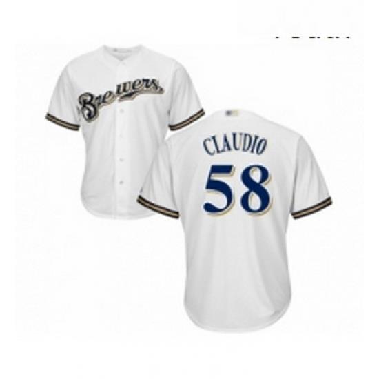 Youth Milwaukee Brewers 58 Alex Claudio Replica White Alternate Cool Base Baseball Jersey