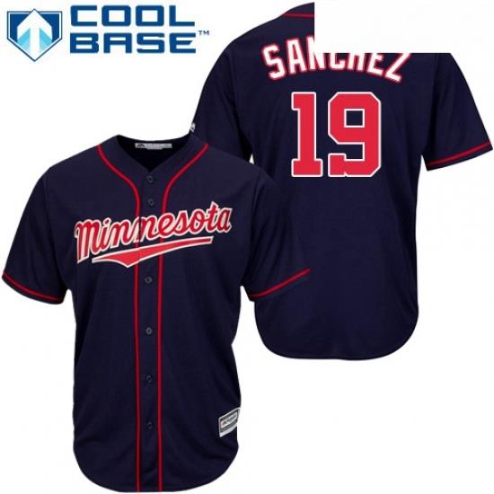 Youth Majestic Minnesota Twins 19 Anibal Sanchez Authentic Navy Blue Alternate Road Cool Base MLB Jersey