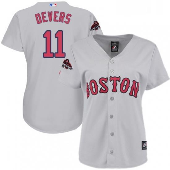 Womens Majestic Boston Red Sox 11 Rafael Devers Authentic Grey Road 2018 World Series Champions MLB Jersey