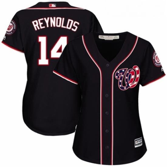 Womens Majestic Washington Nationals 14 Mark Reynolds Authentic Navy Blue Alternate 2 Cool Base MLB Jersey
