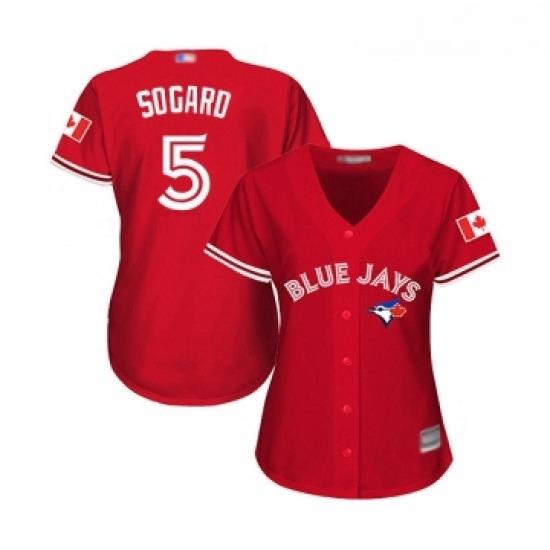 Womens Toronto Blue Jays 5 Eric Sogard Replica Scarlet Alternate Baseball Jersey